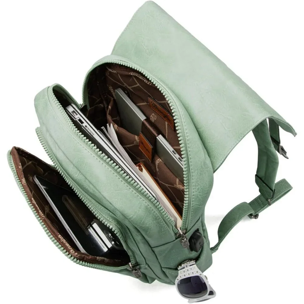 ✨Men Green Montana West Wrangler Leather Purse Laptop Backpack Fashion Backpack